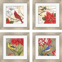 Framed 'Winter Birds Collage 4 Piece Framed Art Print Set' border=