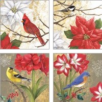 Framed 'Winter Birds Collage 4 Piece Art Print Set' border=