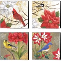 Framed 'Winter Birds Collage 4 Piece Canvas Print Set' border=