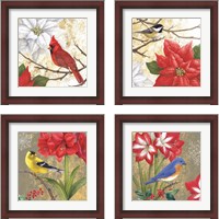 Framed 'Winter Birds Collage 4 Piece Framed Art Print Set' border=