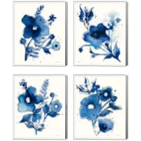 Framed 'Independent Blooms Blue 4 Piece Canvas Print Set' border=