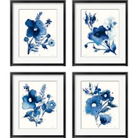 Framed 'Independent Blooms Blue 4 Piece Framed Art Print Set' border=