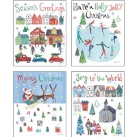 Framed 'Holiday Festivities 4 Piece Art Print Set' border=