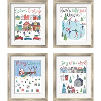 Framed 'Holiday Festivities 4 Piece Framed Art Print Set' border=