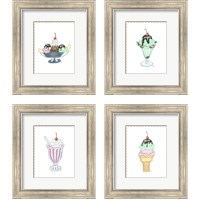 Framed 'Ice Cream Parlor 4 Piece Framed Art Print Set' border=