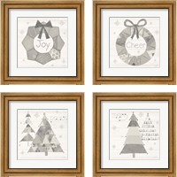 Framed 'Christmas Patchwork Neutral 4 Piece Framed Art Print Set' border=