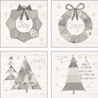 Framed 'Christmas Patchwork Neutral 4 Piece Art Print Set' border=