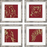 Framed 'Gilded Animal Red 4 Piece Framed Art Print Set' border=