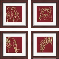 Framed 'Gilded Animal Red 4 Piece Framed Art Print Set' border=