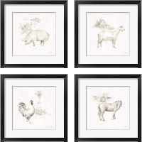 Framed 'Farm Friends Neutral 4 Piece Framed Art Print Set' border=