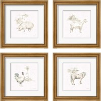 Framed 'Farm Friends Neutral 4 Piece Framed Art Print Set' border=