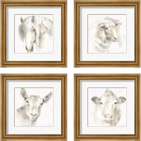 Framed 'Farm Friends Neutral 4 Piece Framed Art Print Set' border=