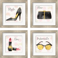 Framed 'Fashion Blooms Black 4 Piece Framed Art Print Set' border=