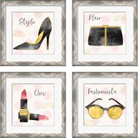 Framed 'Fashion Blooms Black 4 Piece Framed Art Print Set' border=