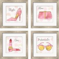 Framed 'Fashion Blooms Pink 4 Piece Framed Art Print Set' border=