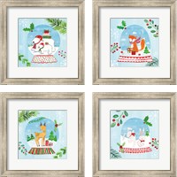 Framed 'Snow Globe Animals 4 Piece Framed Art Print Set' border=