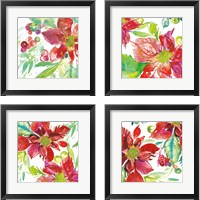 Framed 'Poinsettia Pretty 4 Piece Framed Art Print Set' border=