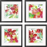 Framed 'Poinsettia Pretty 4 Piece Framed Art Print Set' border=