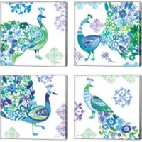 Framed 'Jewel Peacocks 4 Piece Canvas Print Set' border=