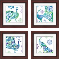 Framed 'Jewel Peacocks 4 Piece Framed Art Print Set' border=