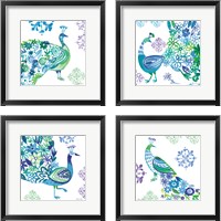 Framed 'Jewel Peacocks 4 Piece Framed Art Print Set' border=