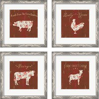 Framed 'Farm Patchwork Red 4 Piece Framed Art Print Set' border=