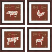 Framed 'Farm Patchwork Red 4 Piece Framed Art Print Set' border=