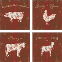 Framed 'Farm Patchwork Red 4 Piece Art Print Set' border=