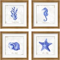 Framed 'Blue Sea Life 4 Piece Framed Art Print Set' border=