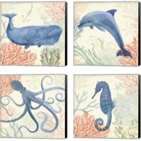 Framed 'Underwater Whimsy 4 Piece Canvas Print Set' border=