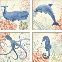 Framed 'Underwater Whimsy 4 Piece Art Print Set' border=