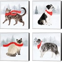 Framed 'Christmas Cats & Dogs  4 Piece Canvas Print Set' border=