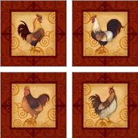 Framed 'Decorative Rooster 4 Piece Art Print Set' border=