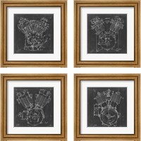 Framed 'Motorcycle Engine Blueprint 4 Piece Framed Art Print Set' border=