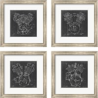 Framed 'Motorcycle Engine Blueprint 4 Piece Framed Art Print Set' border=