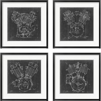 Framed 'Motorcycle Engine Blueprint 4 Piece Framed Art Print Set' border=