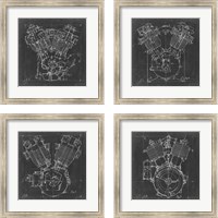 Framed 'Motorcycle Engine Blueprint 4 Piece Framed Art Print Set' border=