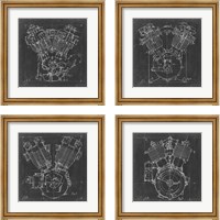 Framed 'Motorcycle Engine Blueprint 4 Piece Framed Art Print Set' border=