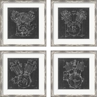 Framed 'Motorcycle Engine Blueprint 4 Piece Framed Art Print Set' border=