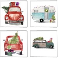 Framed 'Christmas Cars 4 Piece Canvas Print Set' border=