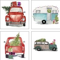 Framed 'Christmas Cars 4 Piece Art Print Set' border=