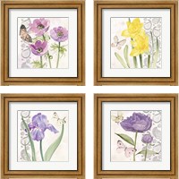 Framed 'Flowers & Lace 4 Piece Framed Art Print Set' border=