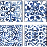 Framed 'Cobalt Tile 4 Piece Canvas Print Set' border=