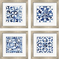 Framed 'Cobalt Tile 4 Piece Framed Art Print Set' border=