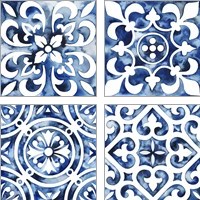 Framed 'Cobalt Tile 4 Piece Art Print Set' border=