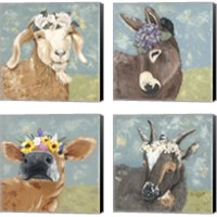 Framed 'Farm Fun 4 Piece Canvas Print Set' border=