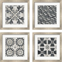 Framed 'Neutral Tile Collection 4 Piece Framed Art Print Set' border=