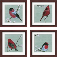 Framed 'Bird & Blossoms 4 Piece Framed Art Print Set' border=