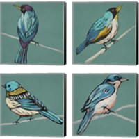 Framed 'Winged Sketch on Teal 4 Piece Canvas Print Set' border=