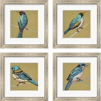 Framed 'Winged Sketch on Ochre 4 Piece Framed Art Print Set' border=